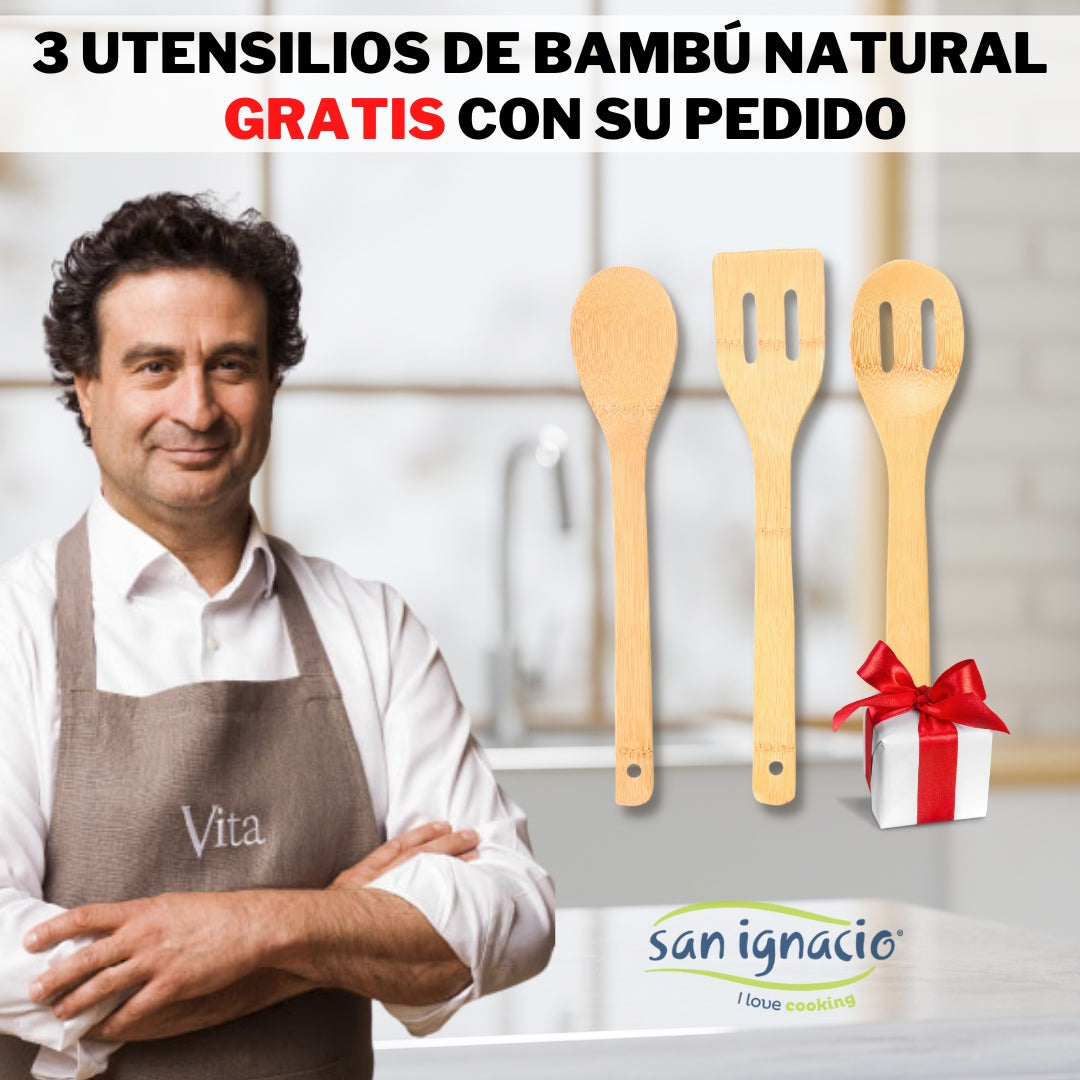 Pack completo de Cocina: Sartenes Benetton con set de cuchillos y utensilios de bambu